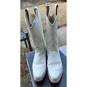 Old West Youth White Leather Western Boots Sz 1
